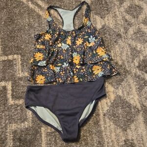 Wonder Nation Floral Kids Swim Bikini - Blue and Yellow